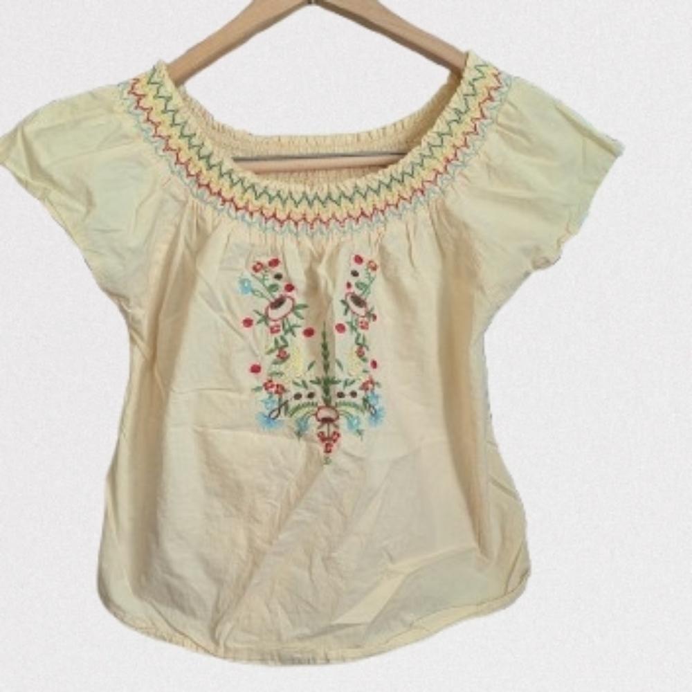 Daniel Folk Art Cream Embroidered Blouse
